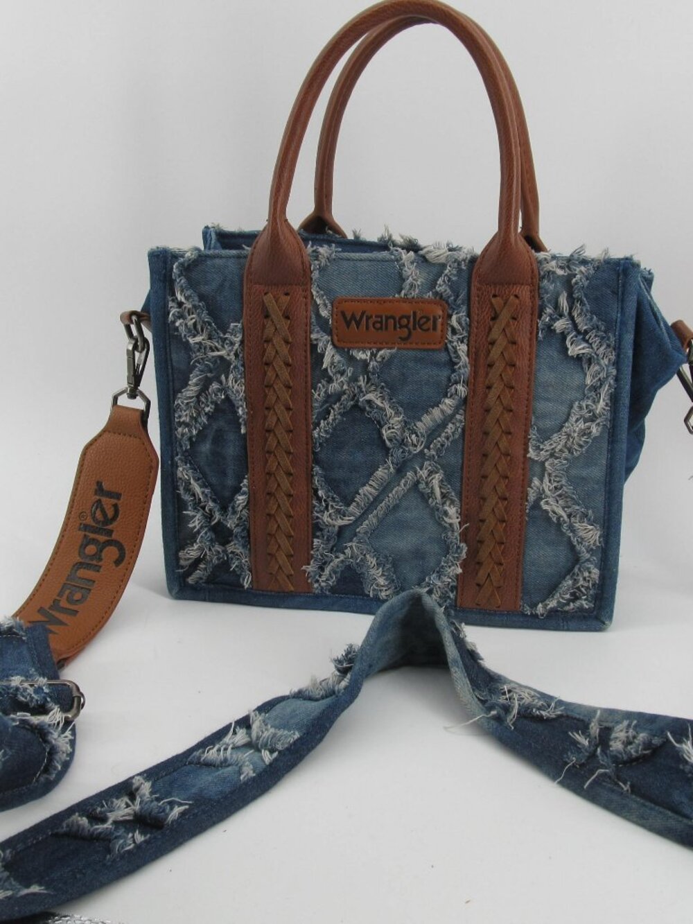 Wrangler Tote Denim Crossbody Purse Southwestern Cowgirl Guitar WIDE Strap